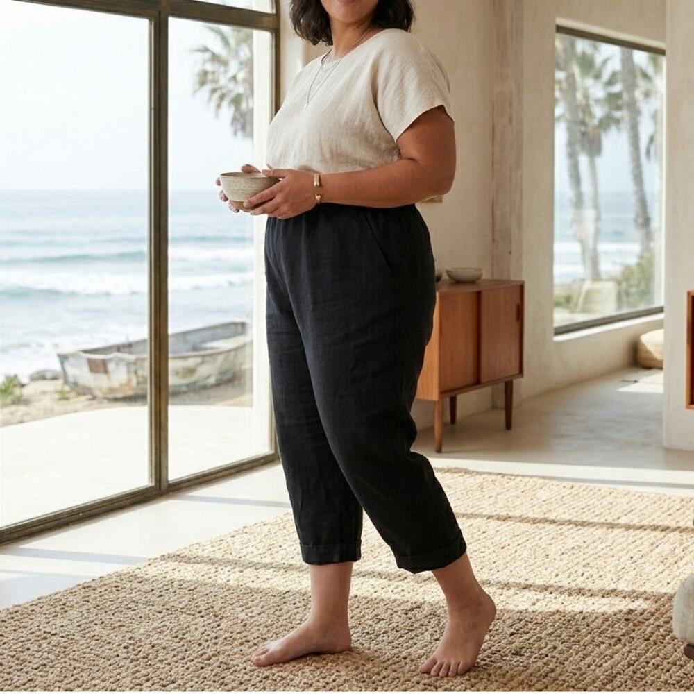 J.Jill Women´s Linen Ankle Length Lagenlook Black Minimalist Size L